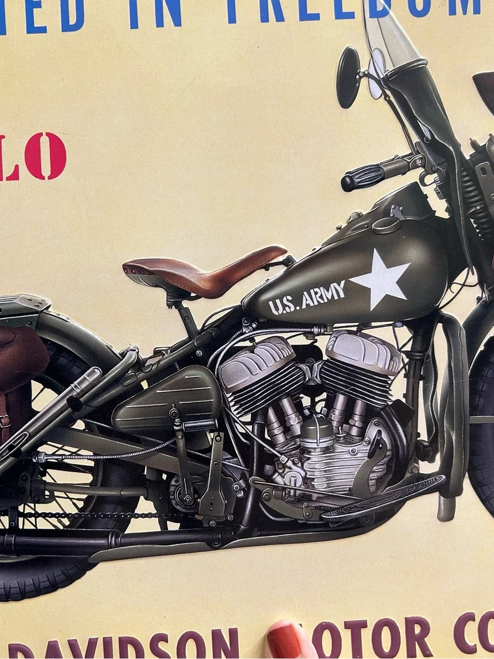 vintage-style metal sign  the classic olive-green World War II Harley-Davidson